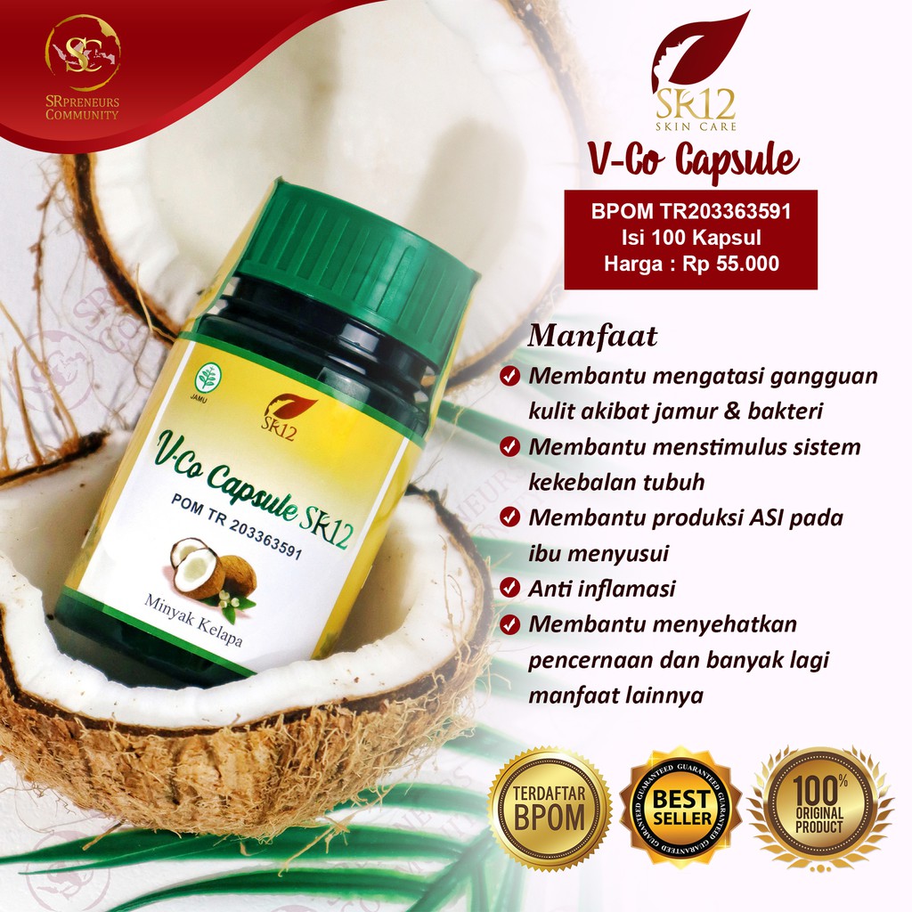 sr12 VCO KAPSUL &amp; CAIR 100% ORIGINAL BPOM SR12 / VICO VIRGIN COCONUT OIL / MINYAK KELAPA