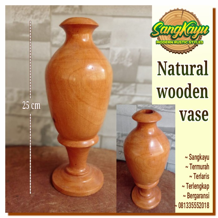 Wooden flower vase vintage vas bunga kayu 25 cm pot bunga kayu rustic