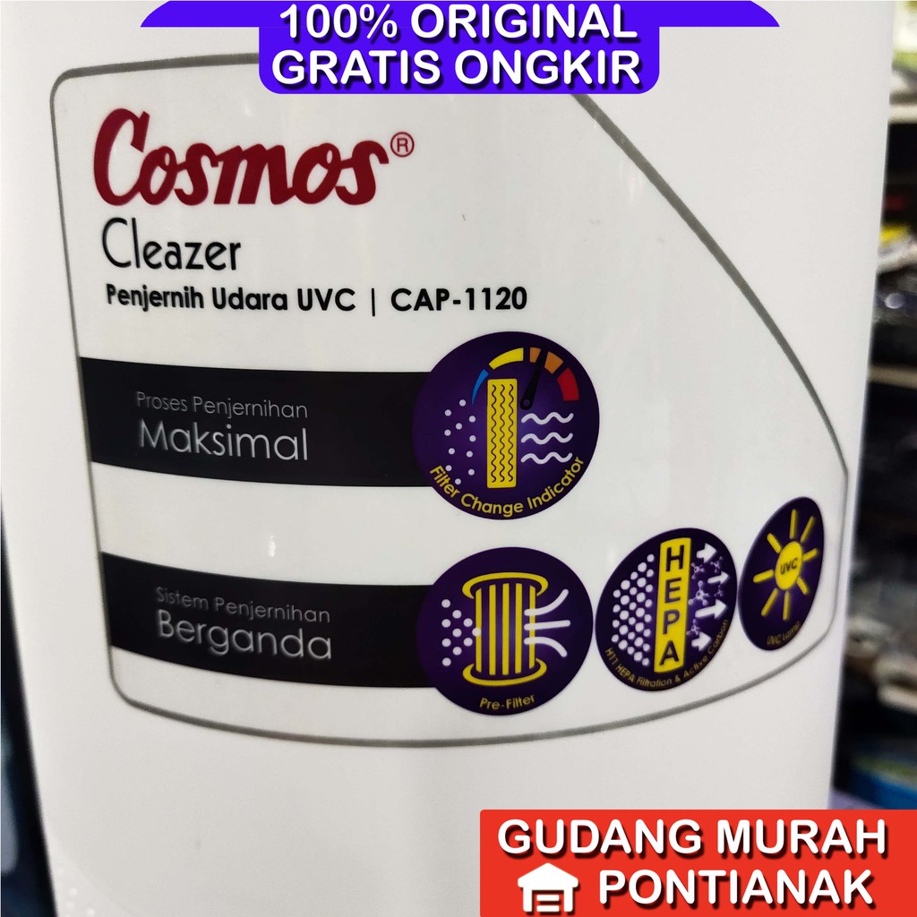 Air Purifier Cosmos PEMBERSIH VIRUS dengan Hepa Filter dan UVC Sistem Penjernihan Ganda CAP-1120