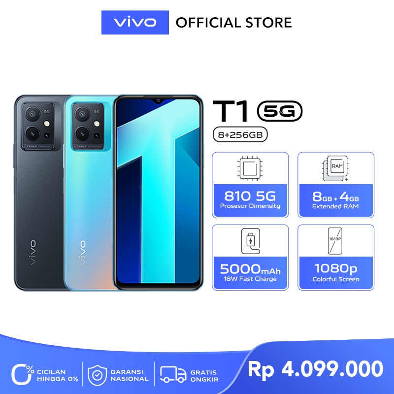 [NEW LAUNCH] vivo T1 5G (8/256) – Dimensity 810 5G, 8GB+4GB Extended RAM, 5000mAh + 18W FastCharge, Liquid Cooling