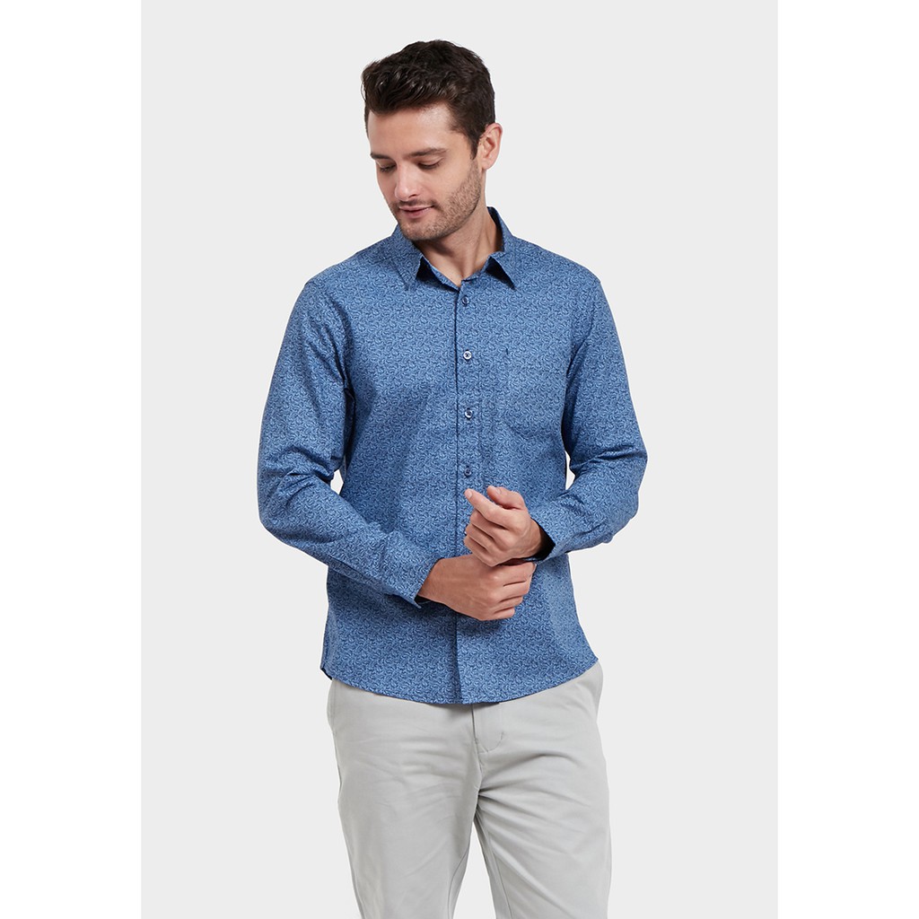 Kemeja Pria Printing Biru 2109 Lengan Panjang YEGE