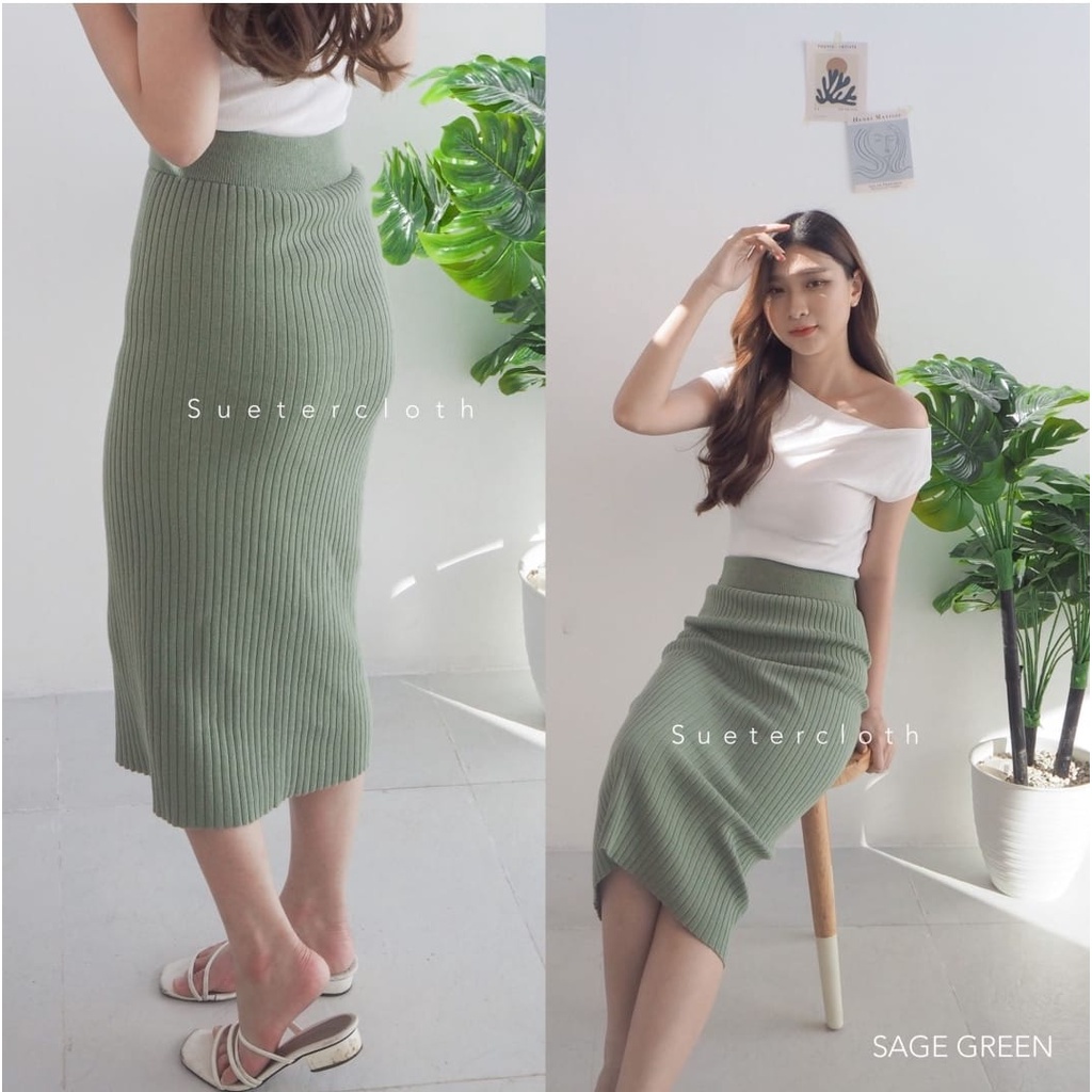 BEFAST - ZEC OOTD Wanita Rok TYAS / RJT Nitya Midi Span Skirt Rajut Knit / Rok Wanita Dewasa / Fashion Rok Kerja / Rok Polos Formal / Rok Pas Badan / OOTD Kekiniaan Remaja / Rok Banyak Warna / Terlaris