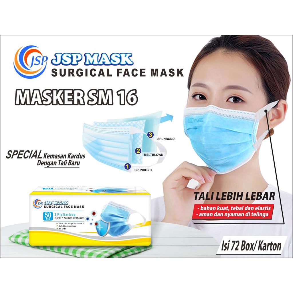 Masker Medis 3PLY/ Masker Medis JSP/ JSP Mask Isi 50Pcs SM16