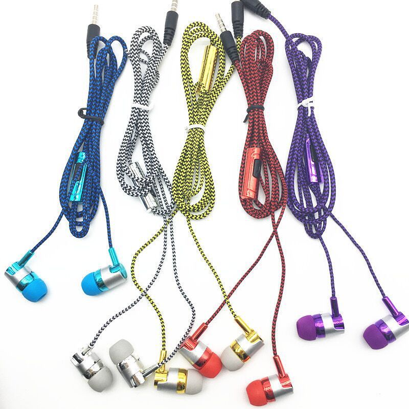 Headset Earphone In-ear Bass Stereo Kabel Kepang 3.5mm Dengan Mic Untuk Olahraga