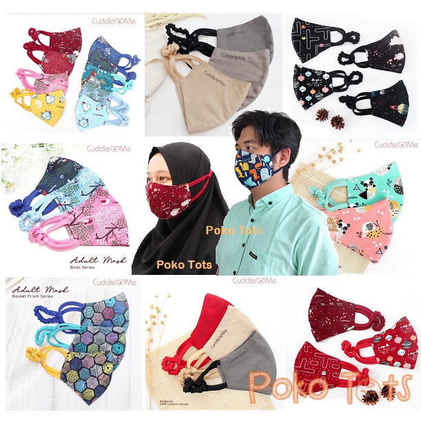 Cuddle Me Adult Mask 3 Ply MOTIF Masker Kain Dewasa Cuddleme ulang Earloop Tiga Lapis Headloop