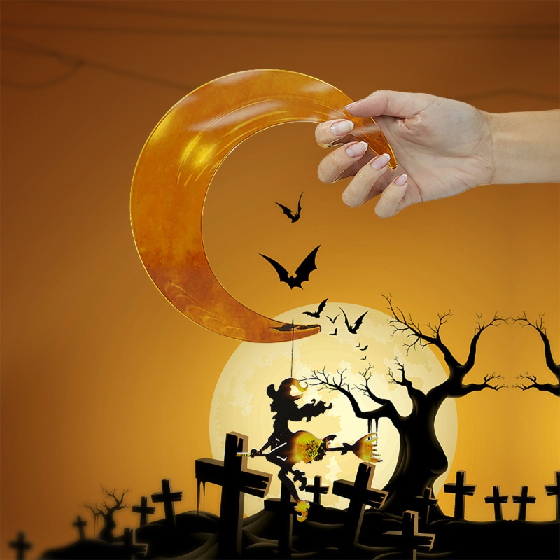 Cetakan Liontin Bentuk Bulan Sabit Penyihir Halloween Bahan Silikon Untuk Dekorasi Dinding