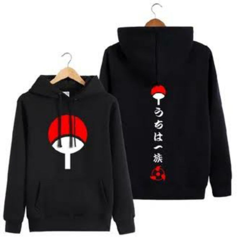 Jaket Hoodie Anime Naruto clan uciha lambang depan &amp; kanji belakang