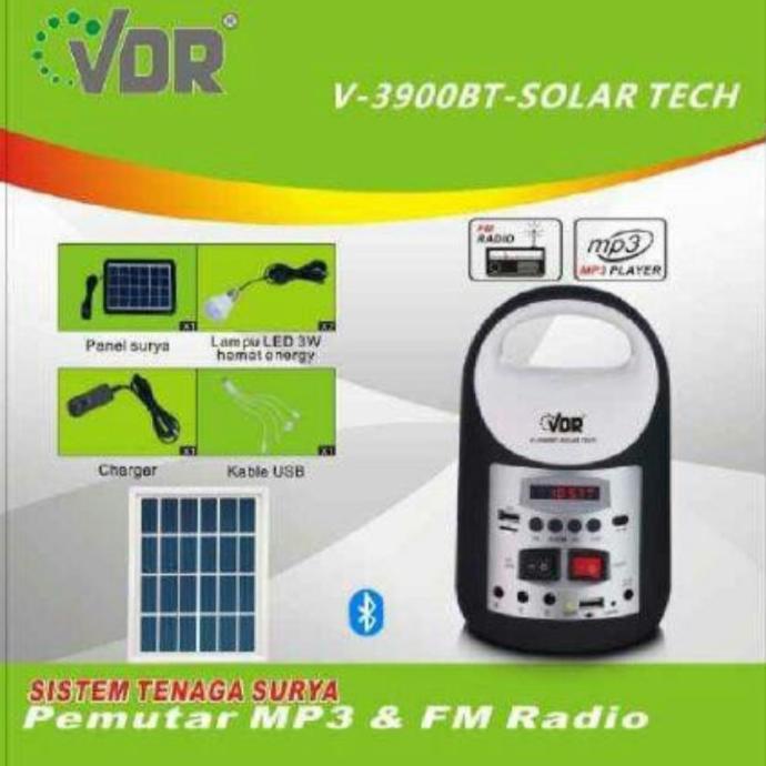 Lampu Emergency Multifungsi VDR V 3900 BT Usb Solar tech Mp3 Bluetooth
