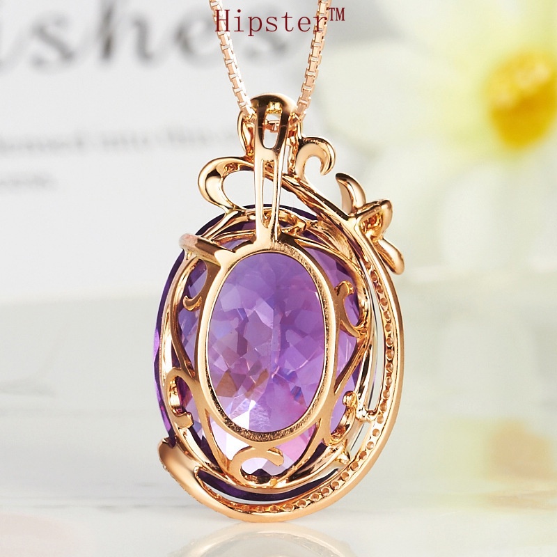 Hot Sale 18K Rose Gold Natural Purple Gemstone Pendant Necklace