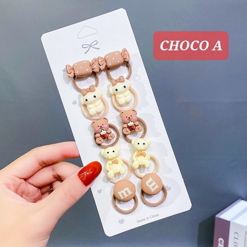 KARET CHOCO ISI 10 PCS IKAT RAMBUT ANAK CEWEK KOREA IMPORTFASHION PERNAK PERNIK AKSESORIS RAMBUT