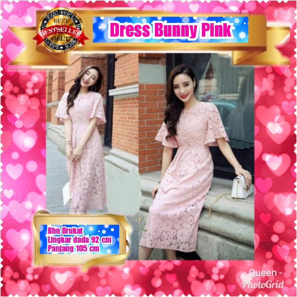 TERMURAH DRESS BUNNY PINK / ANGGUN / CANTIK / KONDANGAN/TERBARU /TERLARIS / TERPOPULER/TERMURAH