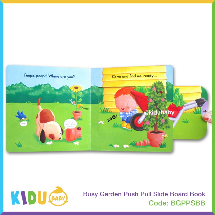 Buku Cerita Anak atau Buku Cerita Bayi Busy Garden Push Pull Slide Board Book Kidu Baby