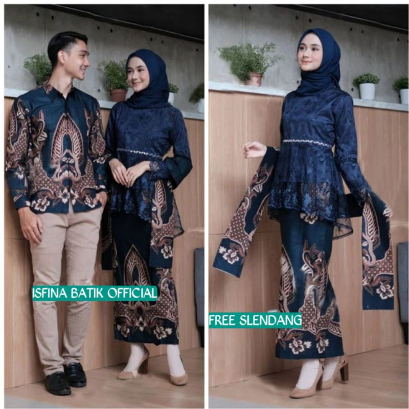 Couple Kebaya Modern Baju Wisuda Tunangan Lamaran Terbaru Baju Batik Brokat Couple hanum navy