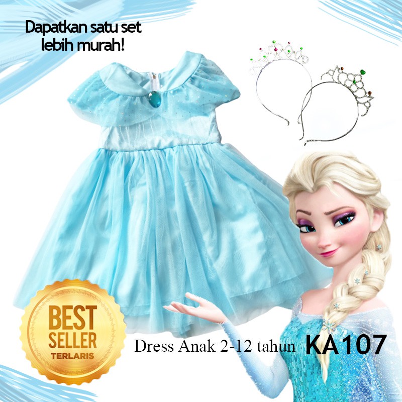 Gaun Dress Baju Elsa Frozen Bayi Anak 2-12 tahun Ulang Tahun Pesta Disney Princess GRATIS PITA untuk BABY KA107