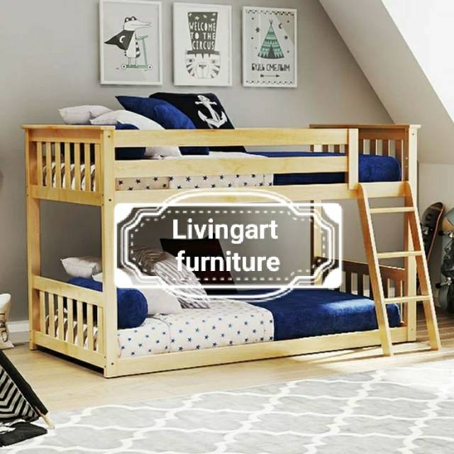 Ranjang tingkat anak kayu minimalis