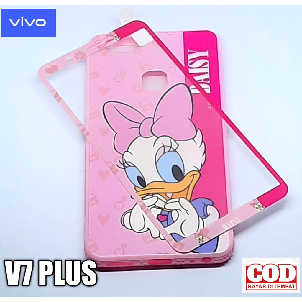 Casing Hp Vivo V7 Plus Softcase Oil Carachter + Tempered Glass