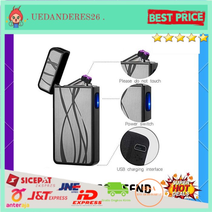 LCFUN Korek Api Elektrik Double Plasma Arc USB Lighter F130016 Termurah