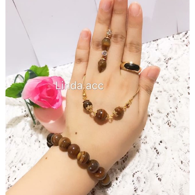 set permata giok kalung isi 3 butir gelang karet giok asli 88