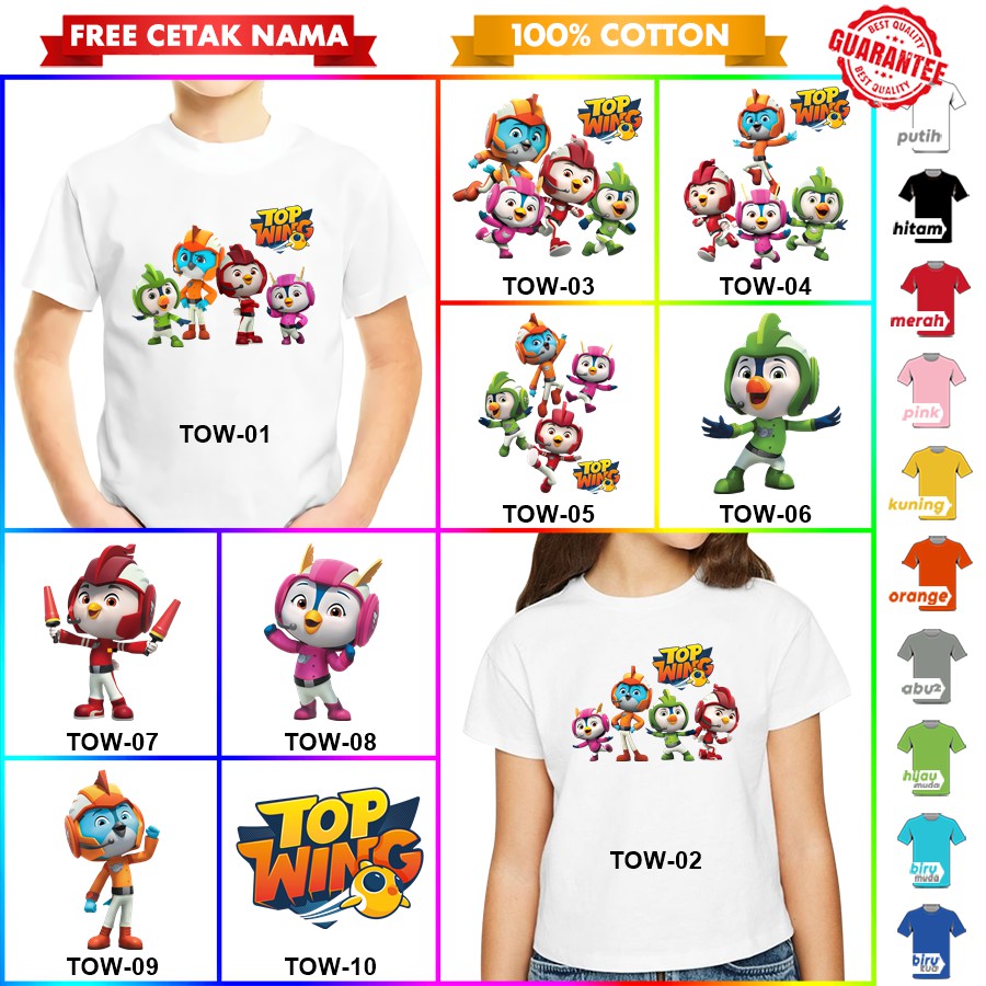 [FREE NAMA!!] Baju Kaos ANAK DAN DEWASA TOP WING BANYAK MOTIF