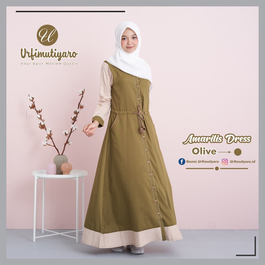 AMARILIS DRESS OLIVE XXL. || Gamis Syari By Urfimutiyaro