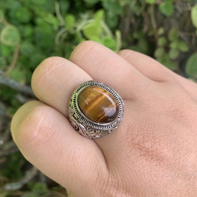 Cincin Pria Tiger Eye Ring Retro Motif Bali Kantoran