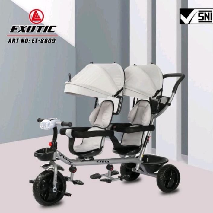 SEPEDA DORONGAN RODA TIGA ANAK KEMBAR STROLLER ANAK KEMBAR / 2 BANGKU ET8809 8809 LW366 SB1013 EXOTIC