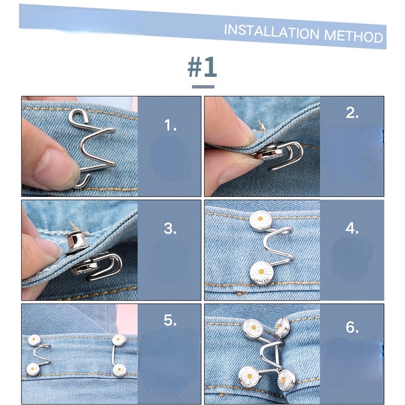 6pcs/Set Daisy Adjustable Disassembly Jeans Waist Button For Shorten Waist Belt