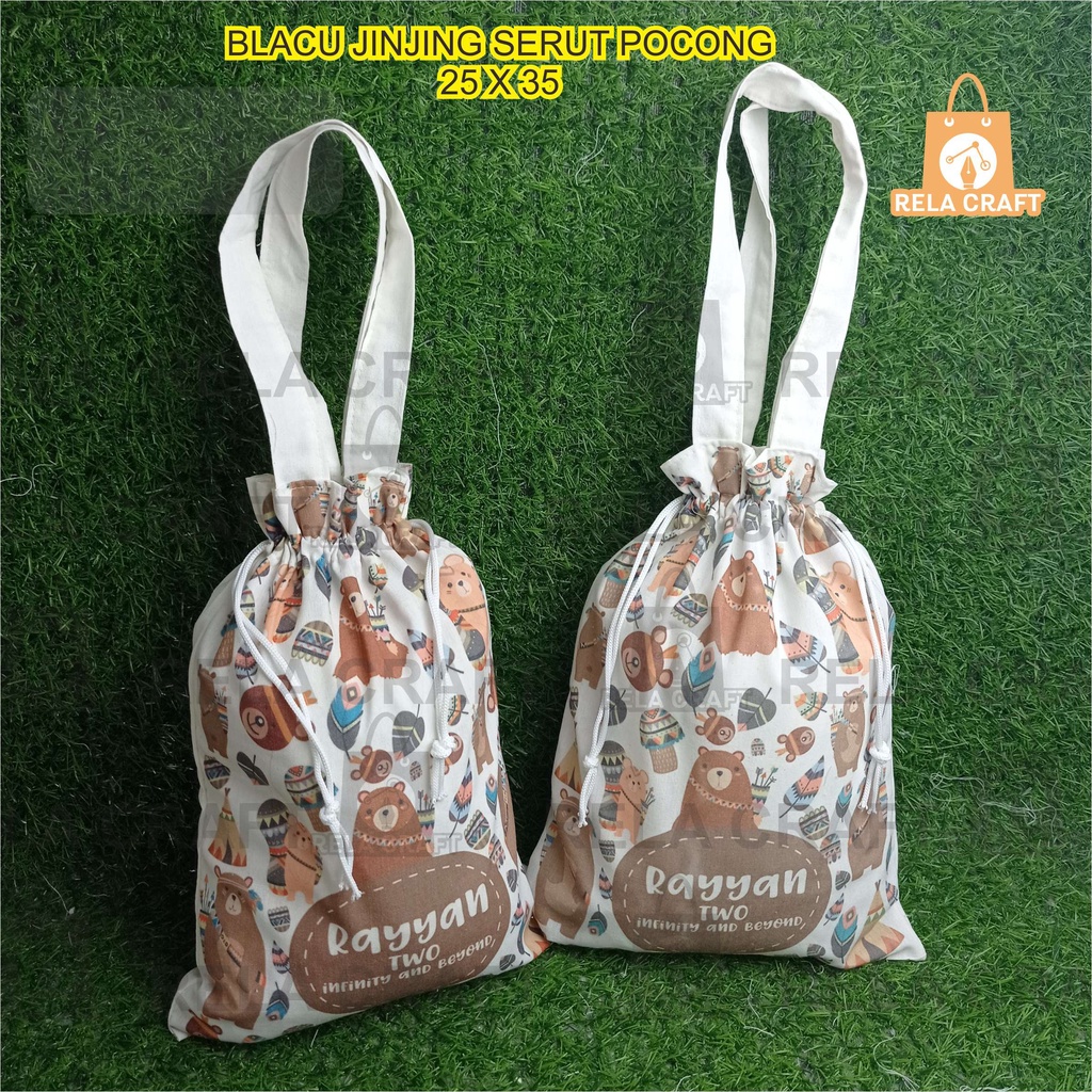 TOTEBAG SERUT 25X35 A3 1 SISI/BLACU JINJING SERUT POCONG/TALI BLACU/TAS ULANG TAHUN/SOUVENIR TAS/HAMPERS/TAS BLACU/TAS CUSTOM/TAS SOUVENIR/BLACU CUSTOM