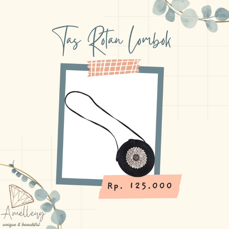Tas Anyaman Rotan Khas Lombok Motif Kerang Hitam Bulat