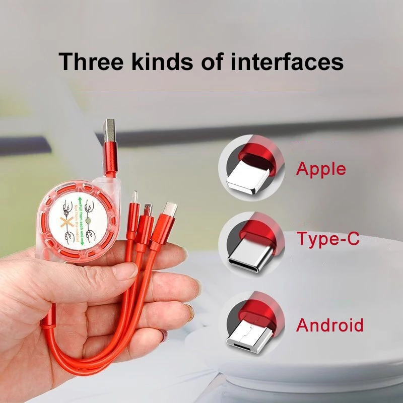 3-in-1 Telescopic Fast Charging Data Cable / 5V-2.4A  Compatible with Android iphone TYPE-C