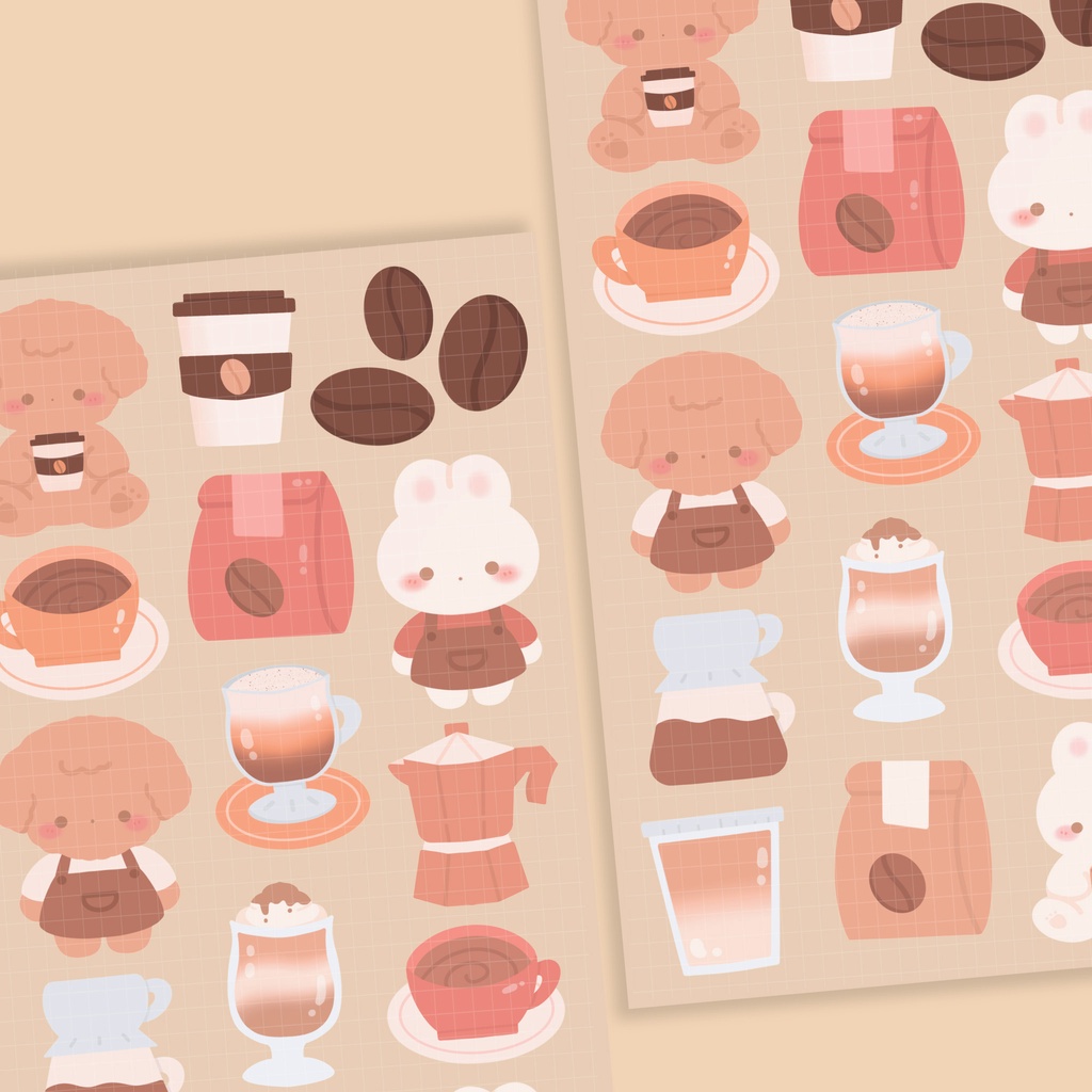 

QELSEA STUDIO Coffee Shop Deco Sticker Sheet - Stiker Dekorasi - Journal Sticker