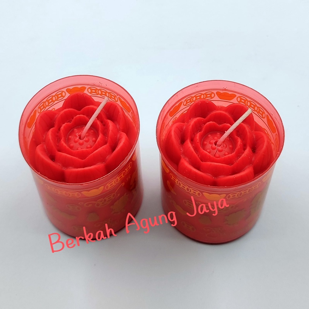 Lilin Sembahyang Merah Motif Teratai