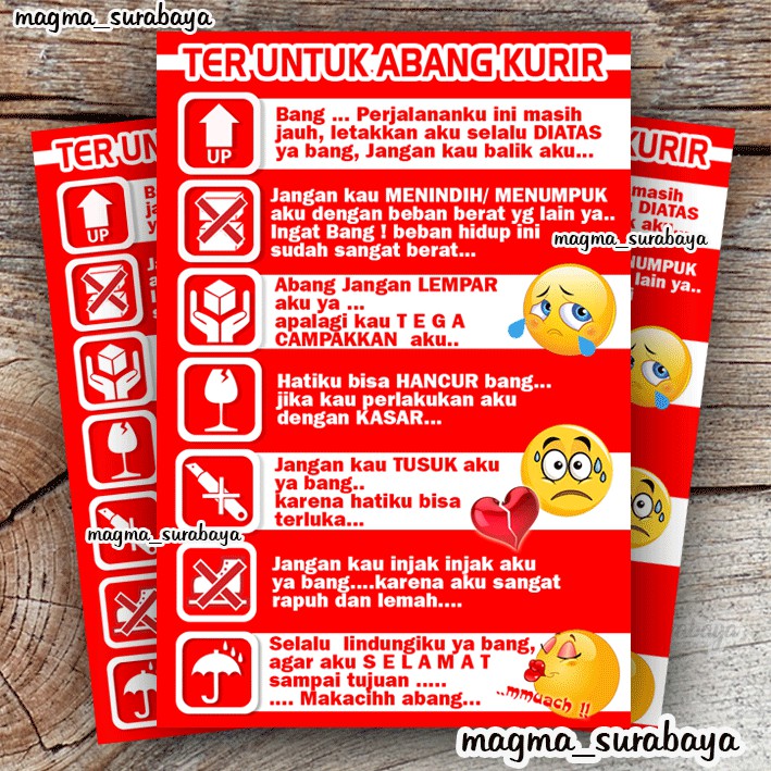 

Stiker Fragile Abang Kurir - Sticker Fragile Handle with care - olshop -magmasurabaya