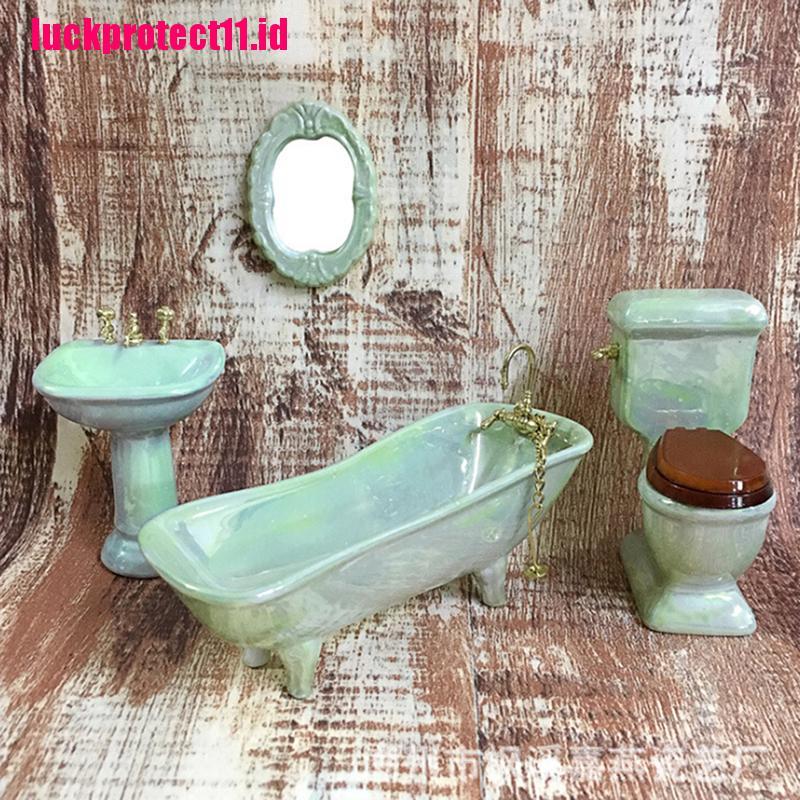 Lucktoy Mainan Miniatur Bathtub / Toilet / Wastafel Bahan Porselen Warna Hijau Untuk Aksesoris Rumah Boneka 1: 12