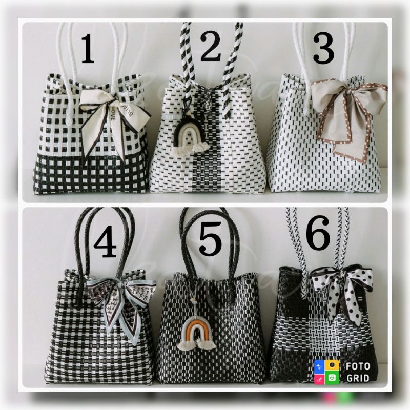 (TANPA ACCESORIES) MONOCHROME SERIES Tas Jali Tas Jaly Tas Anyaman Plastik Premium