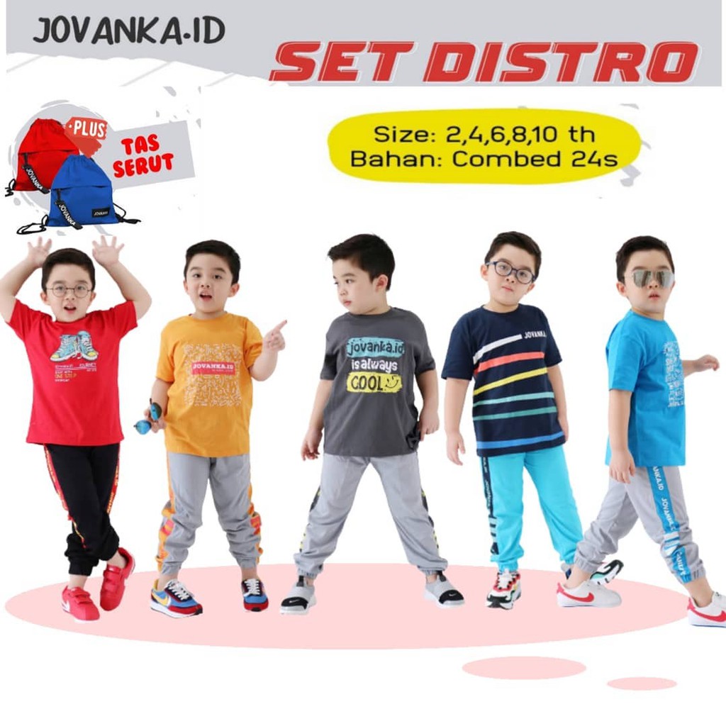 SETELAN ANAK UNISEX DISTRO FREE TAS SERUT USIA 2-10TH