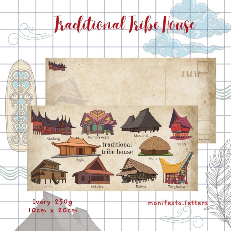 

Postcard Long Traditional Tribe Houses | Kartu Pos Rumah Adat Budaya