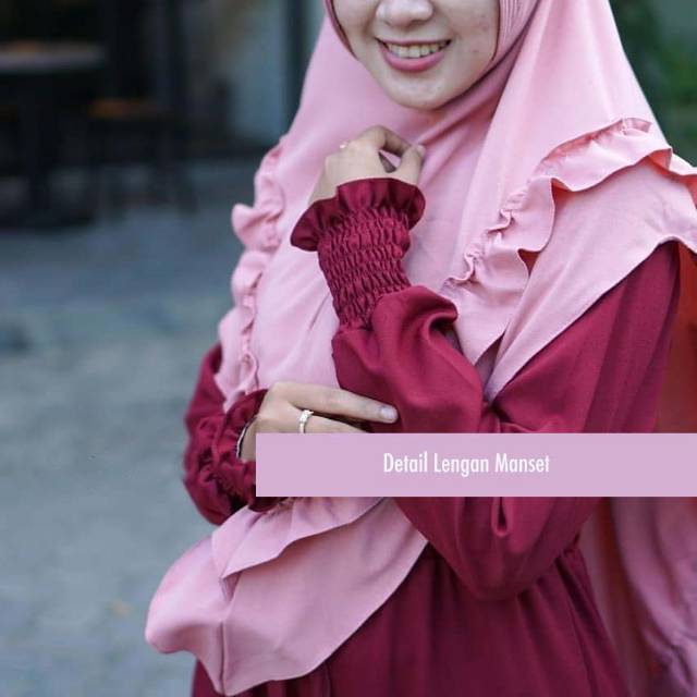 Gamis jersey canda kombinasi lengan manset