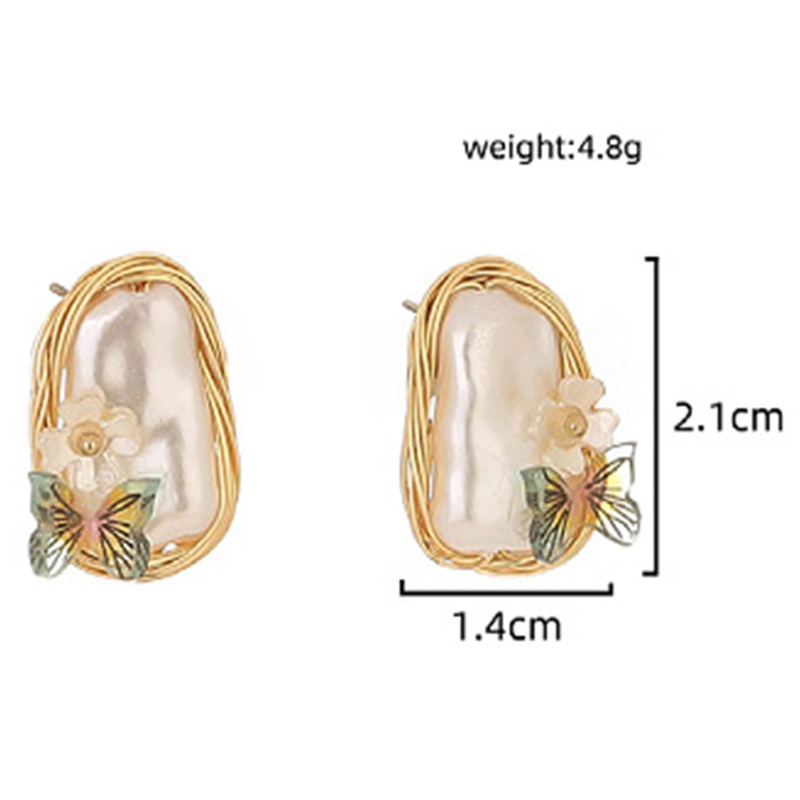 Fancyqube Huge South Sea Natural White Baroque Pearl Earrings Gold Dangle Butterfly Earrings Clips