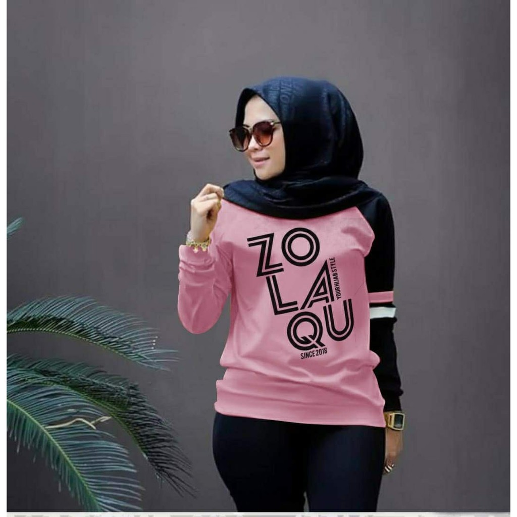 TOTOTAshop.Baju kaos wanita ZLQ EV,Bahan babyterry,Lengan panjang,Motif sablon halus.fit to XL.