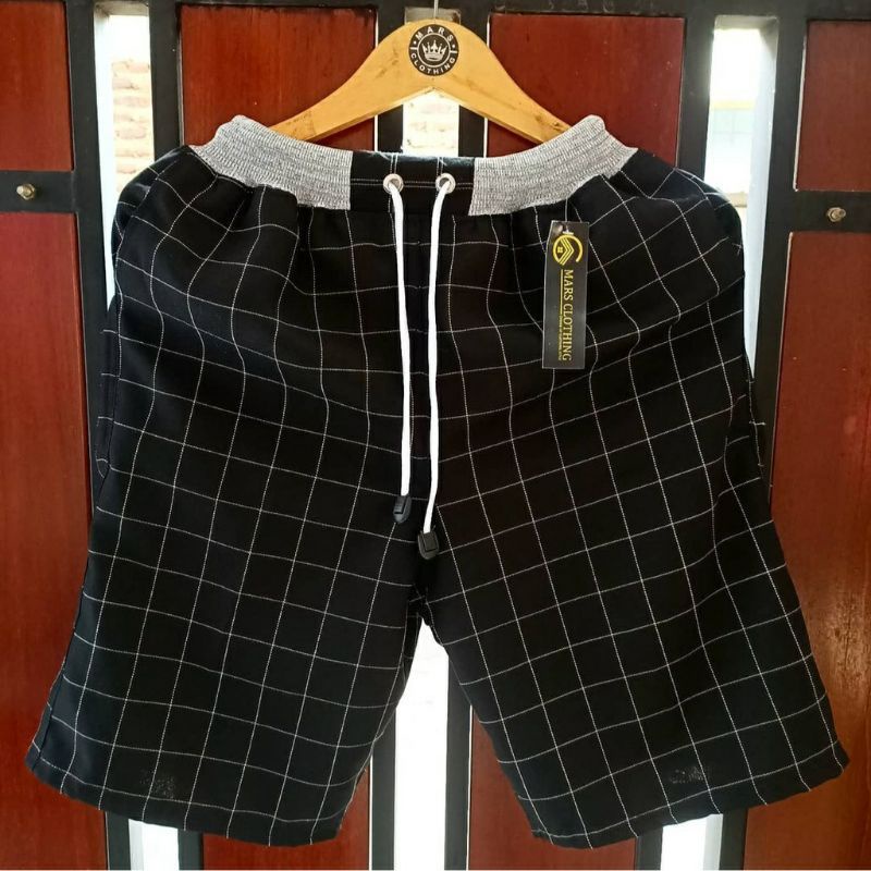 Tartan celana pendek pria dewasa-Hitam
