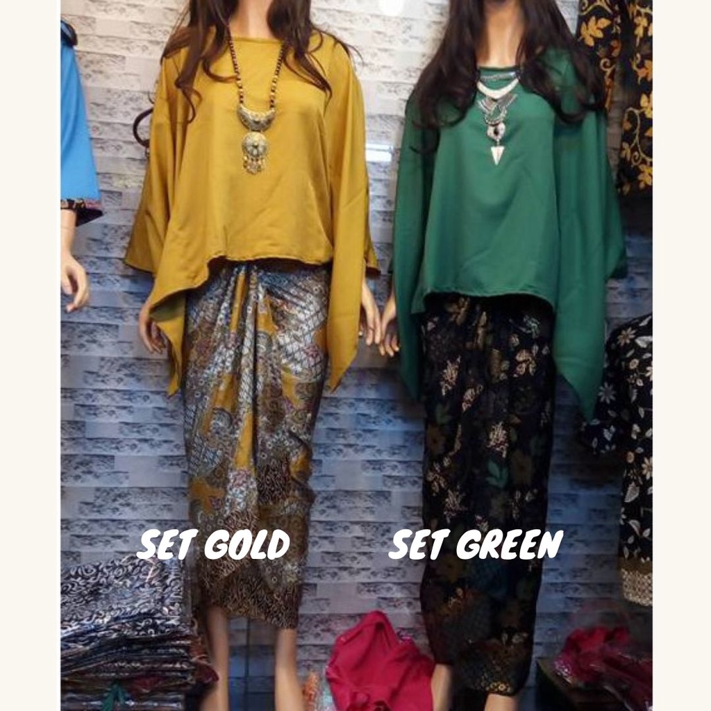 Setelan Kebaya Batwing / Kebaya Kalong Gold - Green