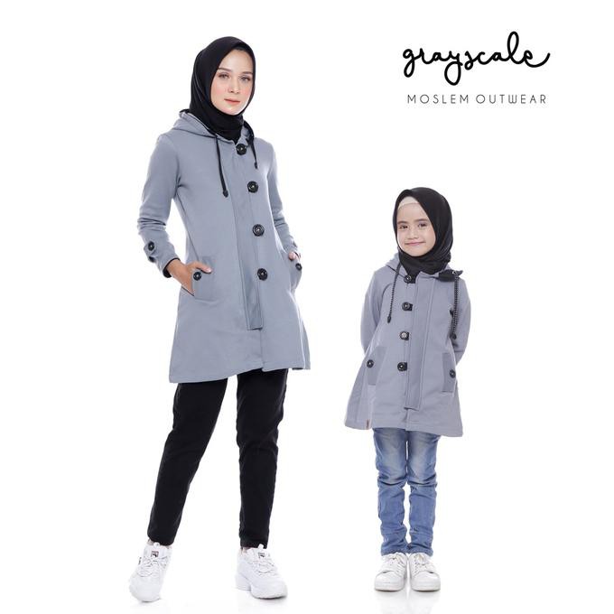 Jaket Anak Perempuan - Jaket Couple Ibu & Anak Perempuan Korea Hoodie Abu Hitam 02