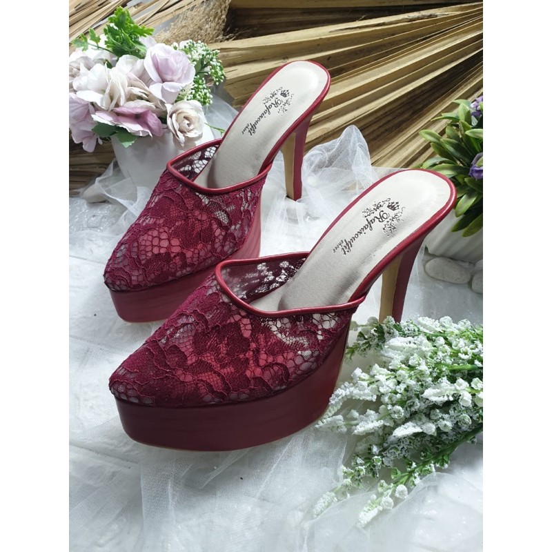 sepatu seyla wedding merahmaroon 12cm