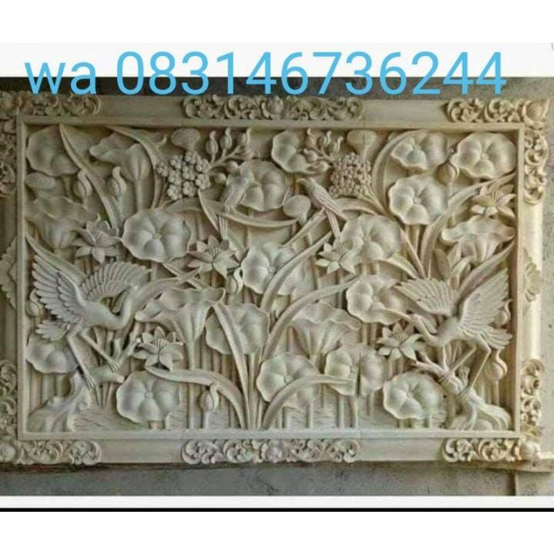 relief batu alam bunga teratai