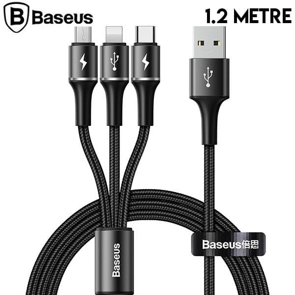 ORIGINAL Baseus Cable Halo 3in1 Micro USB + Type C + Iphone 1.2M 3.5A