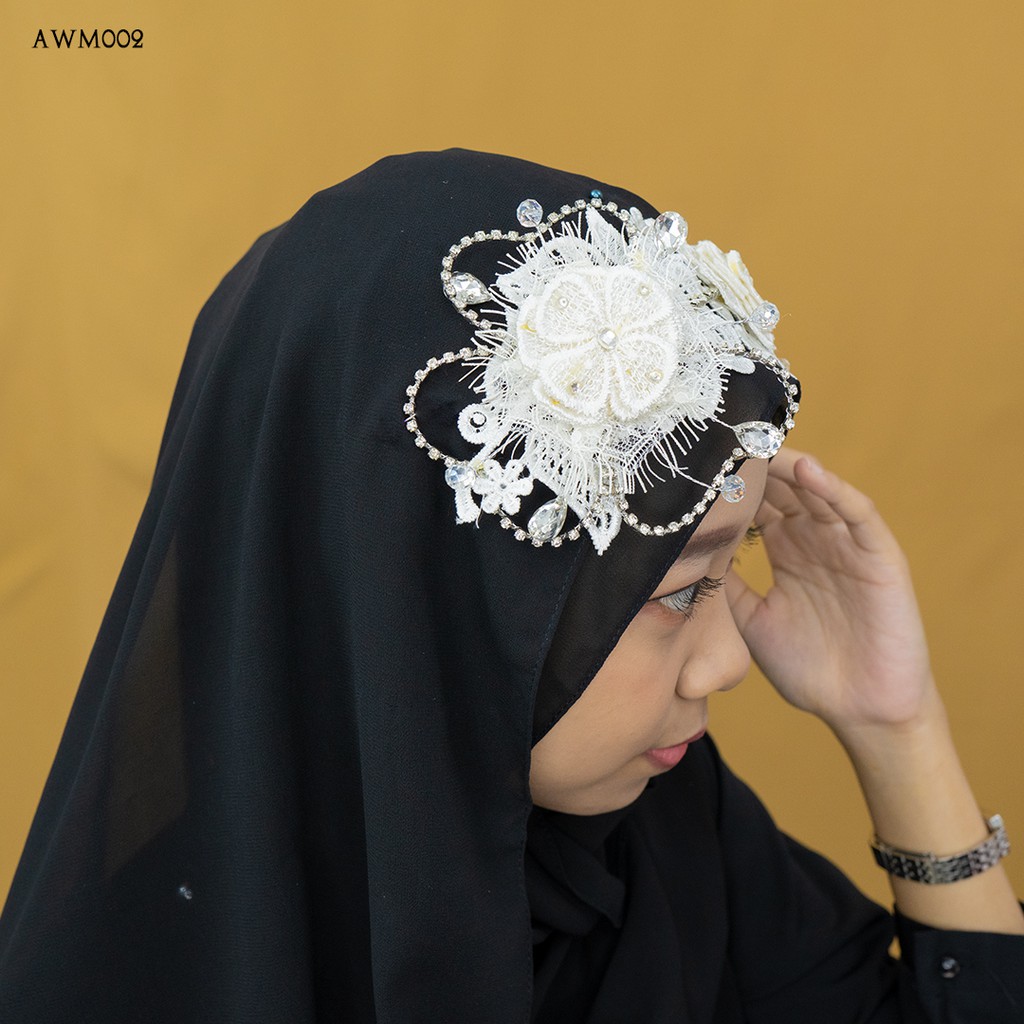 [PRODUK FAVORIT] HEADPIECE ACCESORIES WEDDING MODERN HIJAB WHITE AWM002