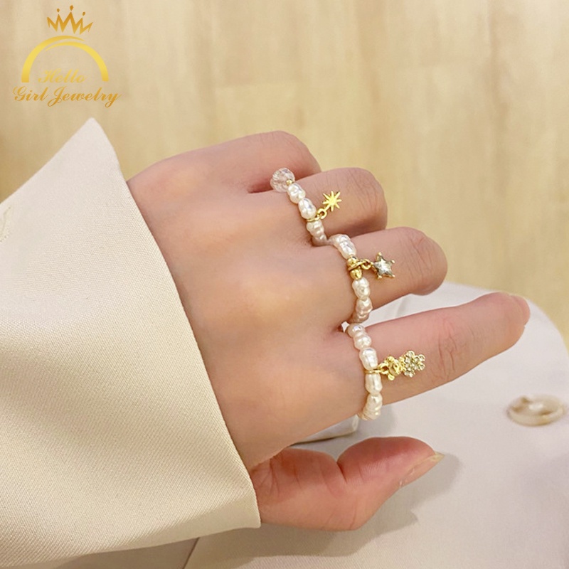 Simple Bear Diamond Baroque Pearl Ring New Personality Design Sense Star Jewelry Fashionable Sexy Girl Jewelry