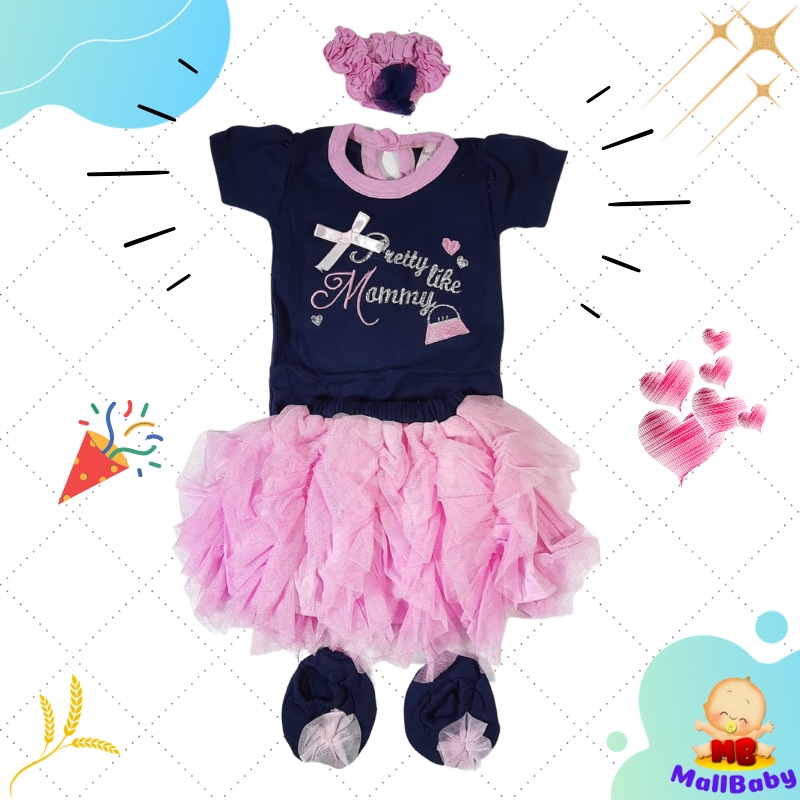 Baju Anak Bayi Perempuan Cewek Jumper Rok Bandana Sepatu Best Seller Pretty Like Mummy