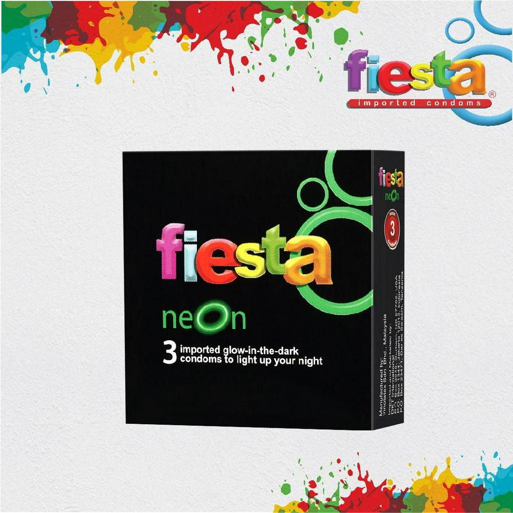Tulustokoku Kondom Fiesta Neon Glow In The Dark Fiesta Strawberry - 3 Pcs